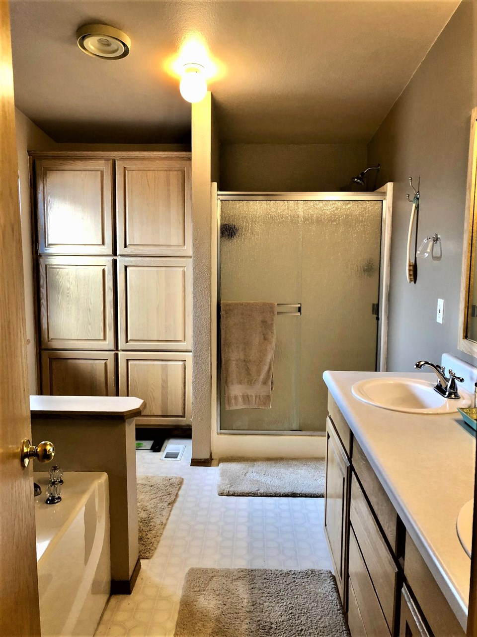master bathroom with separate shower & dual vanity