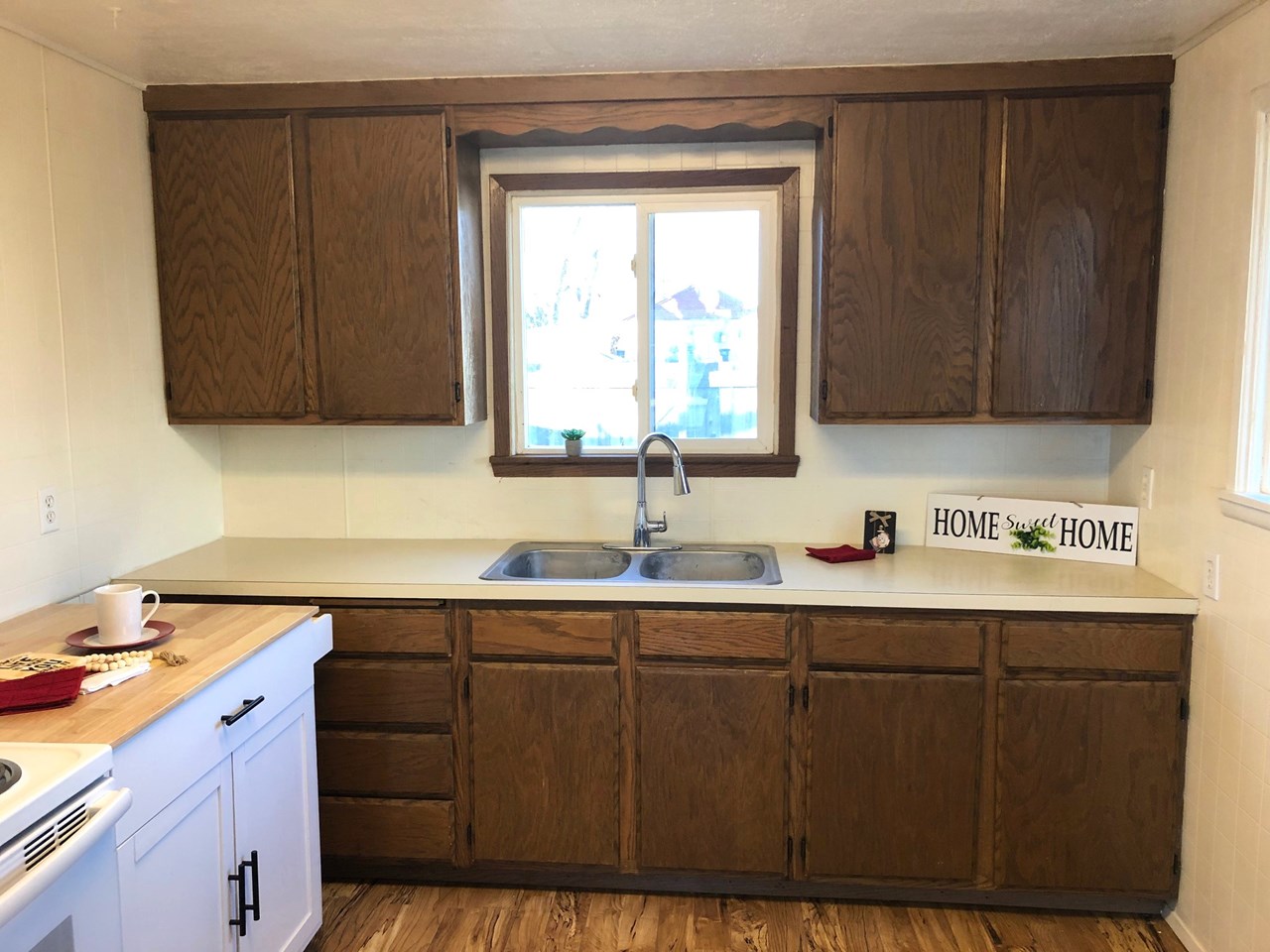 kitchen with window looking to back yard